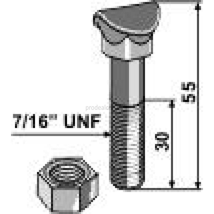 Boulon à tête bombée adaptable avec écrou 8.8 7/16 " UNF x 55 mm boulonnerie Universelle-123252_copy-3