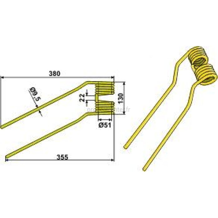 Dent de fenaison adaptable modèle gauche jaune pour Niemeyer HR 551-DH, HR 671-DH, HR 675-DH, HR 771, HR 785-DH, HR 821-DH, HR 905-GH, HR 1101-DHG, HR 1055-GH (600.061)-123700_copy-31
