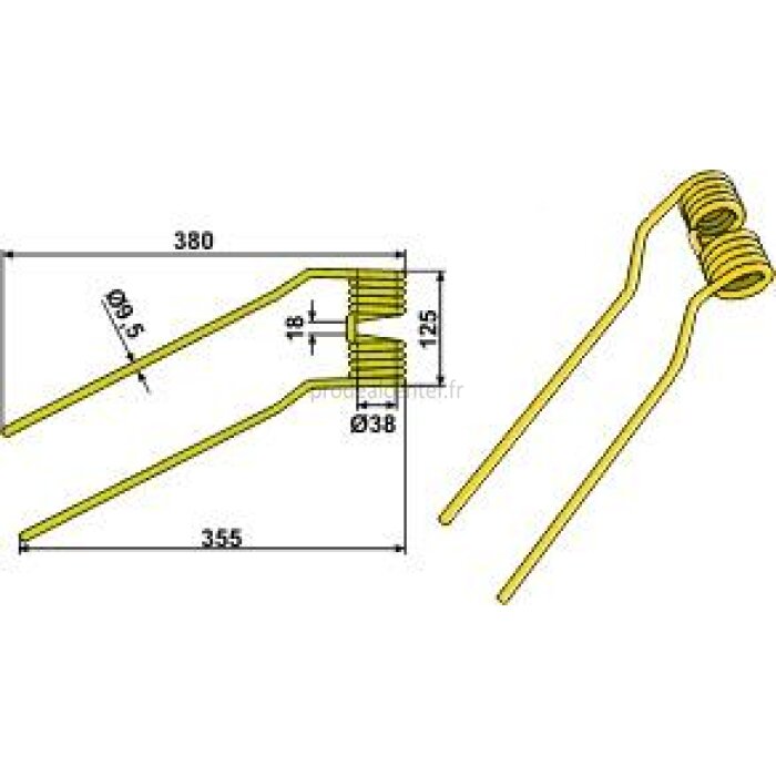 Dent de fenaison adaptable modèle gauche jaune pour Niemeyer HR 301/-D, HR 441/-D, HR 451 H/-DH, HR 521/-D, HR 531 H/-DH (600.039)-123702_copy-31