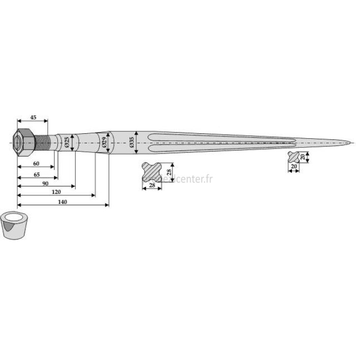 Dent de fourche à embout conique + écrou et entretoise longueur : 1400 mm pour chargeur AGRAM-120798_copy-31
