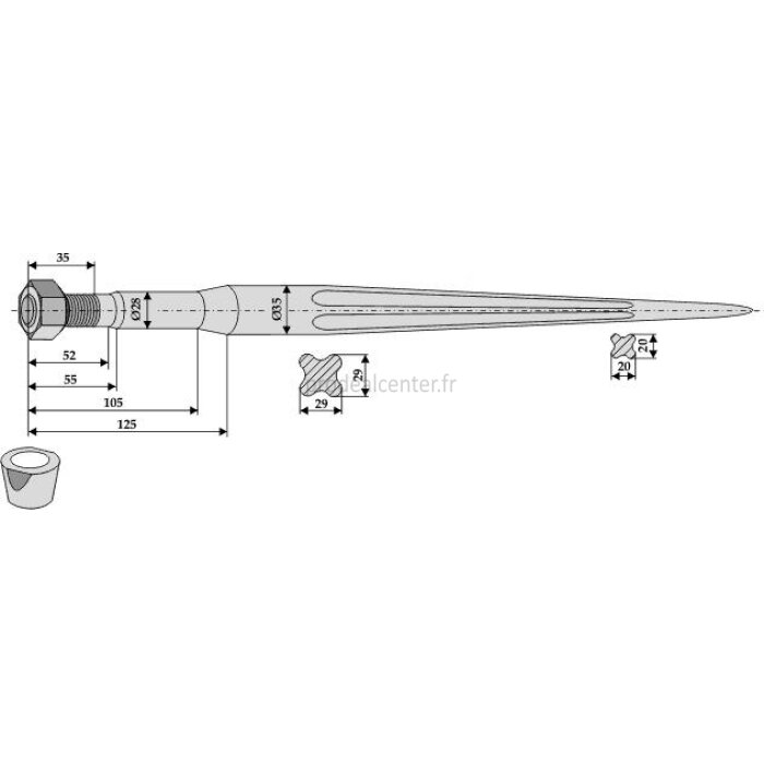 Dent de fourche à embout conique + écrou et entretoise longueur : 800 mm pour chargeur Frost (17053)-119897_copy-32