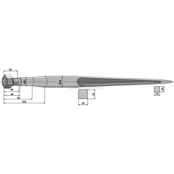 Dent de fourche à embout conique + écrou longueur : 800 mm pour chargeur Stoll-119900_copy-32