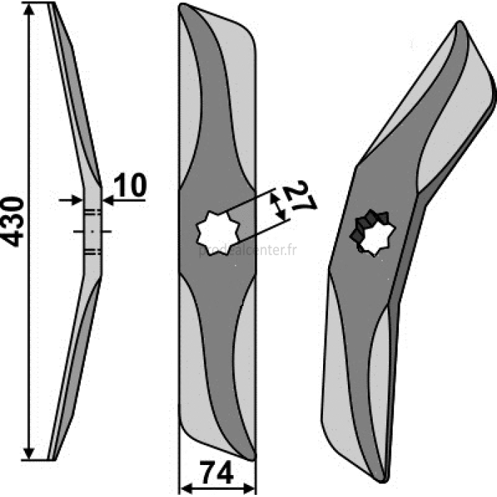 Couteau de herse en acier au bore modèle droit pour bêche rotative Hankmo-Tume 430 x 74 x 10 mm (97202882, 97202802)-124165_copy-31