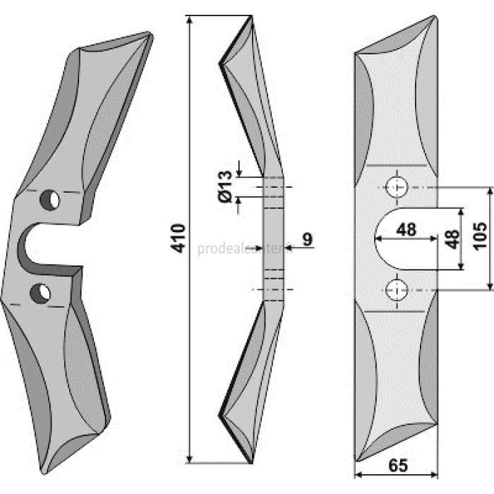 Couteau modèle gauche pour herse roulante Rabe 410 x 65 x 9 mm (6439.26.02 SSG-37-L-V)-124170_copy-31
