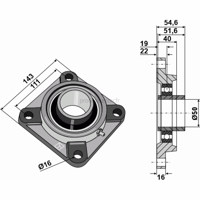 Palier de rouleau packer Kverneland (KW 111001060) complet UCF210 diamètre 50 mm adaptable-124207_copy-32