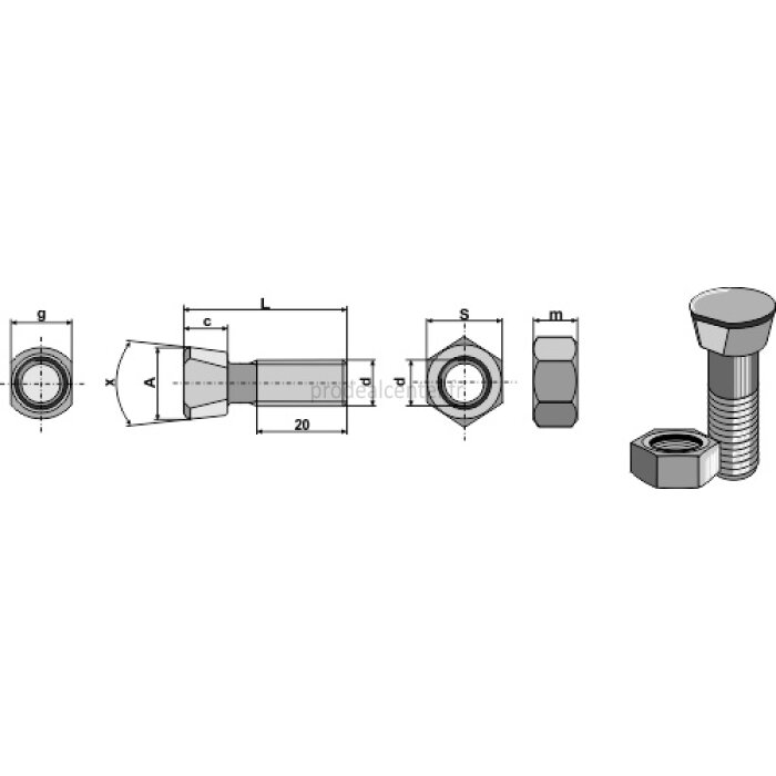 Boulon à tête conique adaptable avec écrou 12.9 M14 x 2 x 39 mm boulonnerie Vogel et Noot (523733, PK000005)-132684_copy-3