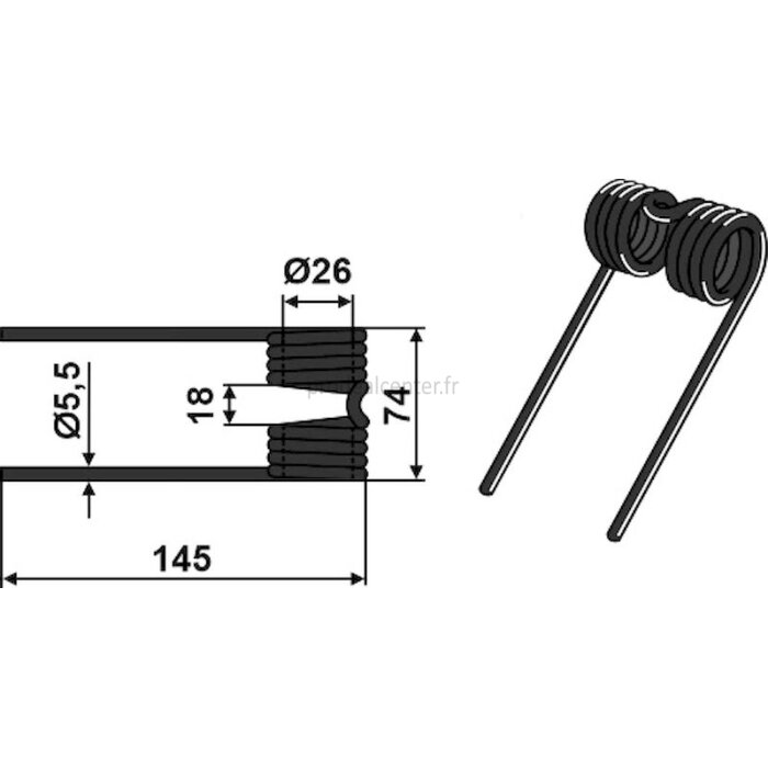 Dent de fenaison noire adaptable 145 x 74 mm andaineur et faneuse Krone HS, TS, HSD, HSL, KR, 50, 180 (à partir de 1982), KR 8-16, 130, 160 (à partir de 1982) (9381580)-1794198_copy-30