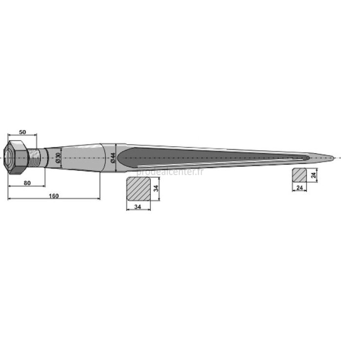 Dent de fourche conique à embout conique + écrou adaptable 1250 x 44 mm chargeur Bressel et Lade (70401220)-1793620_copy-30