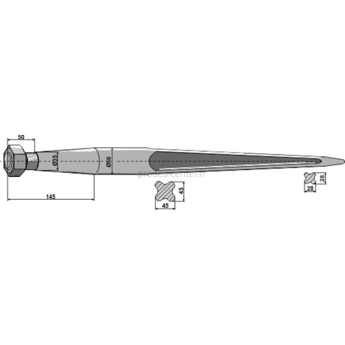 Dent de fourche conique grande charge à embout conique + écrou adaptable 1010 x 50 mm chargeur Strautmann (235.01.501)-1793720_copy-30