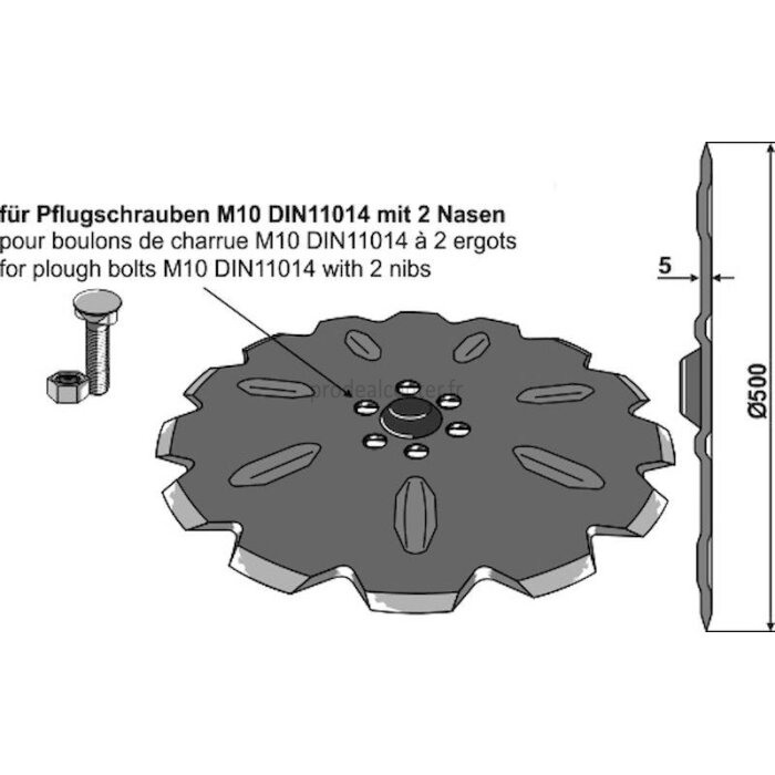 Coutre circulaire pour charrue Vogel et Noot (2423801) Niaux crénelé 6 trous adaptable 500 x 5 mm-1793139_copy-30