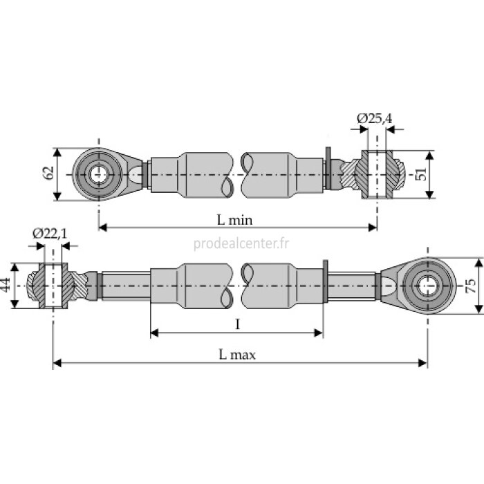 Barre de poussée à rotule longueur 500-750 mm catégorie II-138552_copy-31