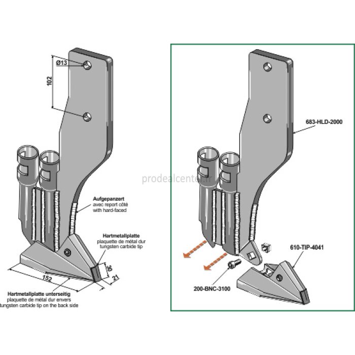 Dent de semoir Universel avec pointe métal dur entraxe 102 mm système Bourgault adaptable-125854_copy-31