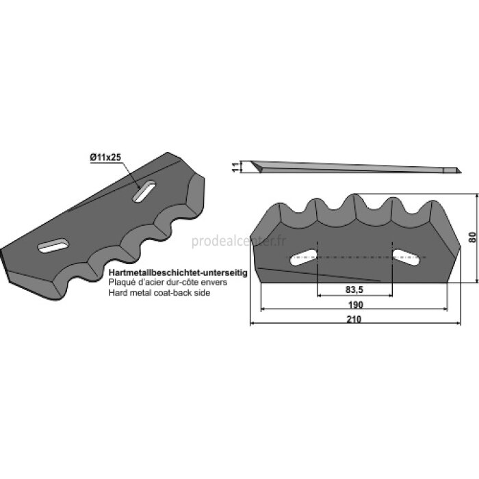 Couteau plaqué dacier dur modèle droit pour mélangeuse de fourrage Strautmann 80 x 210 x 5 mm-1750300_copy-30
