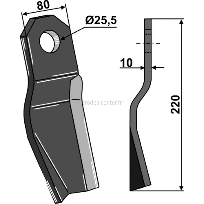 Lame de gyrobroyeur Roll (690609) gauche contre coudée vrillée 220 x 80 x 10 mm fixation 25,5 mm adaptable-126001_copy-31