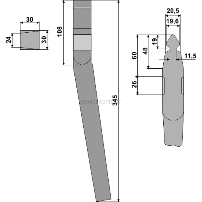 Dent de herse rotative Vogel et Noot (053800 5012) droite / gauche 345 x 30 mm adaptable-131604_copy-32
