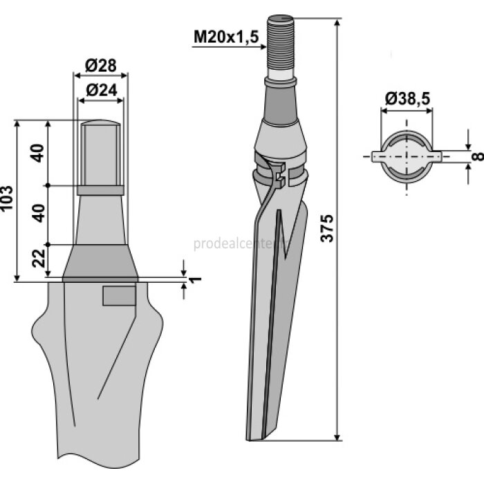 Dent de herse rotative Krone (4916720) gauche 375 mm adaptable-131818_copy-32