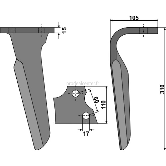 Dent de herse rotative Alpego (03000D) droite 310 x 110 x 15 mm adaptable-131877_copy-32