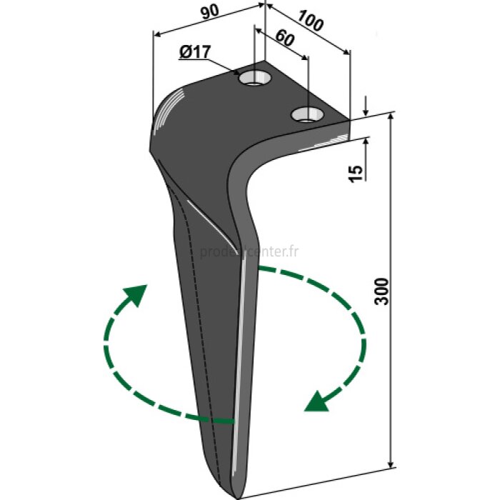 Dent de herse rotative Breviglieri (0060184D) droite à montage rapide 300 x 100 x 15 mm adaptable-131907_copy-32