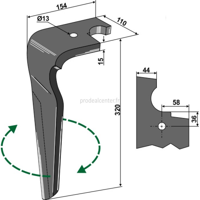 Dent de herse rotative Feraboli (07U00040) droite à montage rapide 320 x 110 x 15 mm adaptable-131925_copy-32