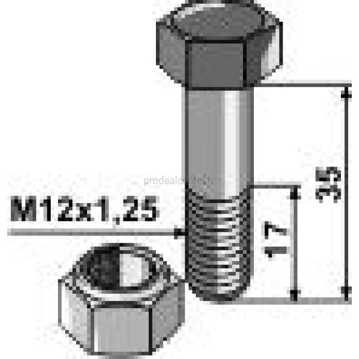 Boulon à tête hexagonale à filet partiel adaptable avec écrou freinage interne 12.9 M12 x 1,25 x 35 mm boulonnerie Universelle-131461_copy-3
