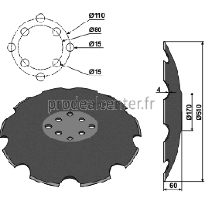 Disque de déchaumeur Agrisem (TCS-DIS-536) Disco Mulch crénelé 8 trous à fond plat 510 x 4 mm adaptable-1129937_copy-31