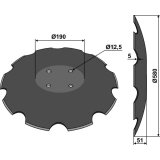 Disque de déchaumeur Pöttinger (9771.03.025.1) crénelé 4 trous à fond plat 580 x 5 mm Niaux adaptable-1761963_copy-20
