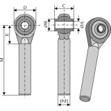 Rotule à tige ronde de barre interieure de poussée Ø 19,3 x 165 mm-139101_copy-20
